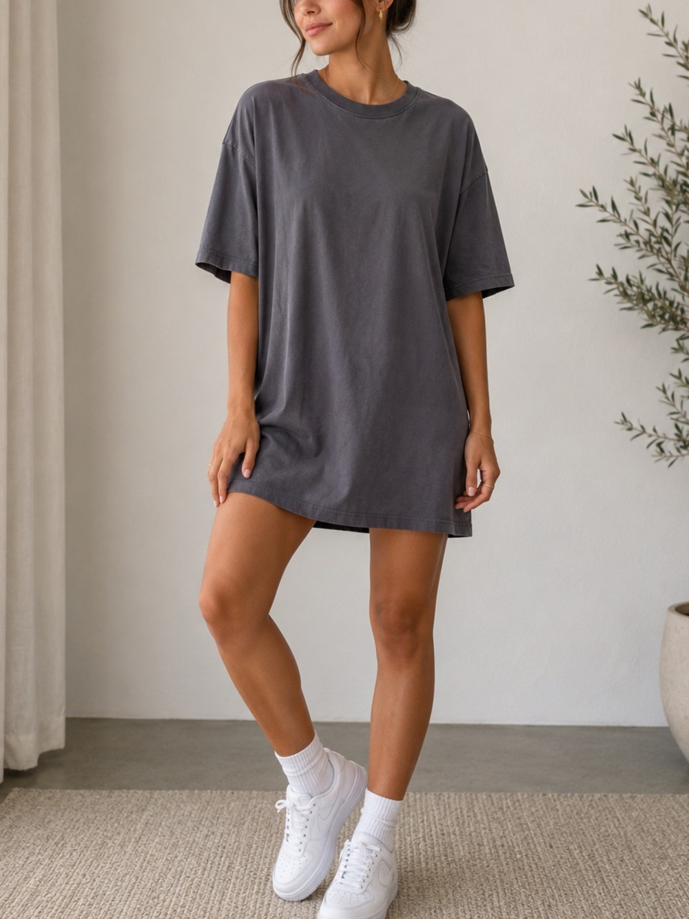 Treasure & Bond Charcoal Gray Tee Dress with Pockets